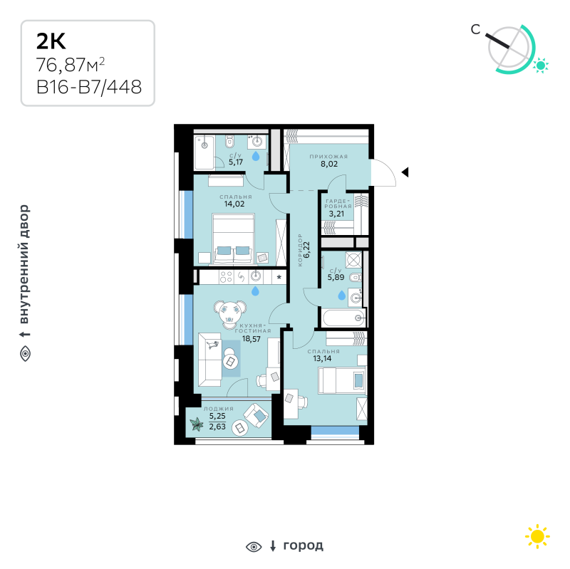 3 ккв (Евро) 76,9 м²
