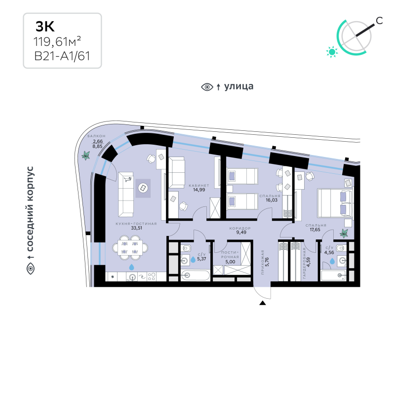 4 ккв (Евро) 119,6 м²