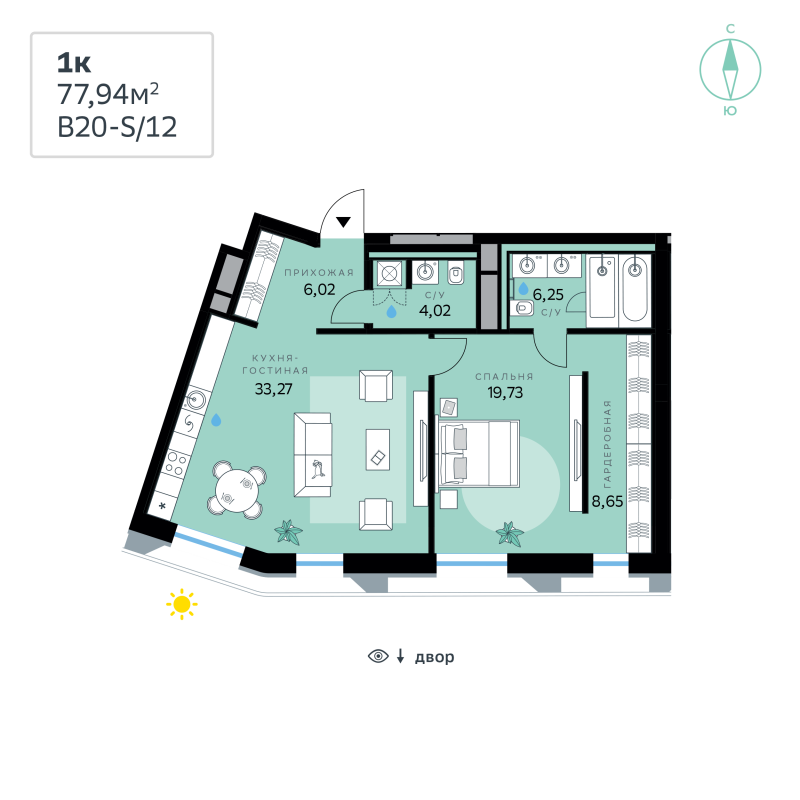 2 ккв (Евро) 77,9 м²