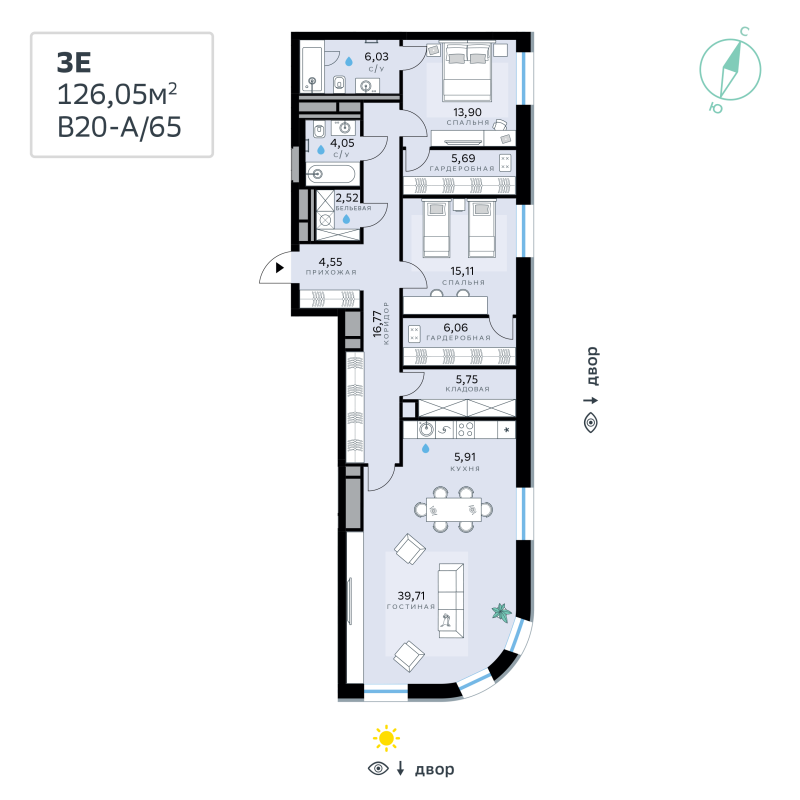3 ккв (Евро) 126,1 м²