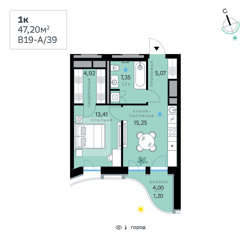 2 ккв (Евро) 47,2 м²