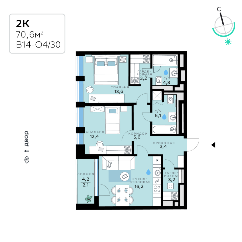3 ккв (Евро) 70,6 м²