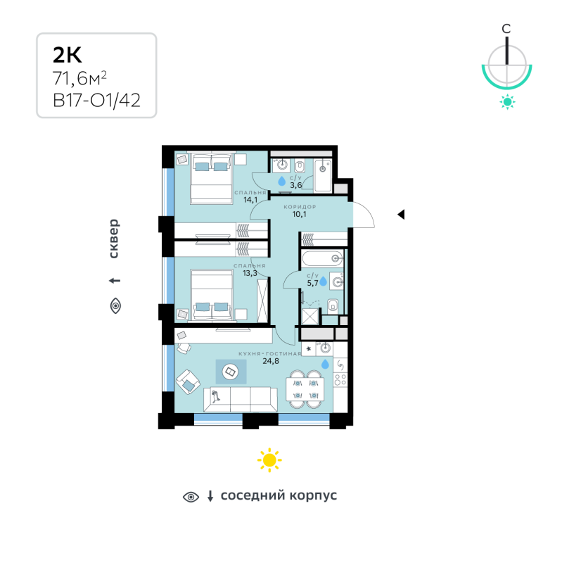 3 ккв (Евро) 71,6 м²