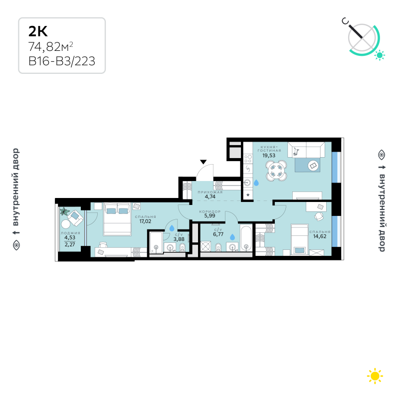 3 ккв (Евро) 74,8 м²