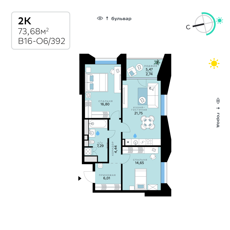 3 ккв (Евро) 73,7 м²