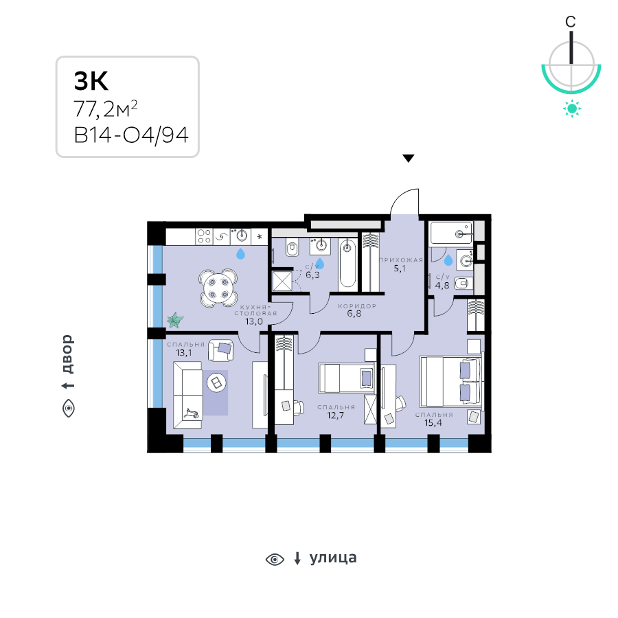 3 ккв 77,2 м²