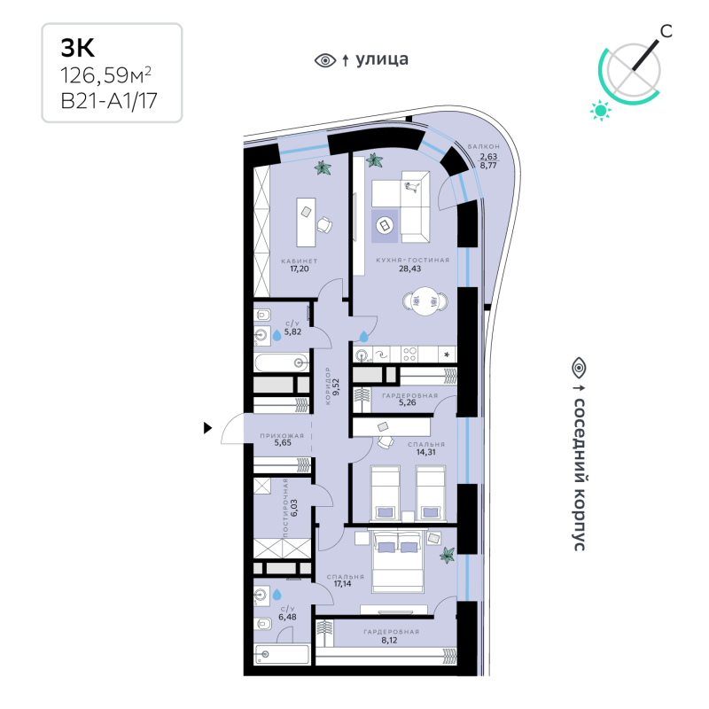 4 ккв (Евро) 126,6 м²