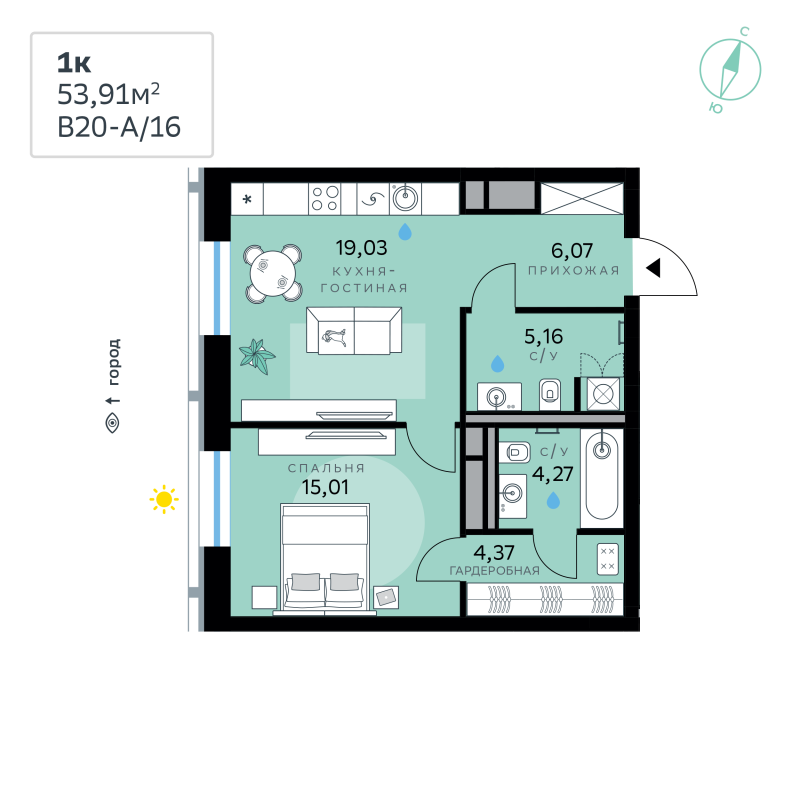 2 ккв (Евро) 53,9 м²