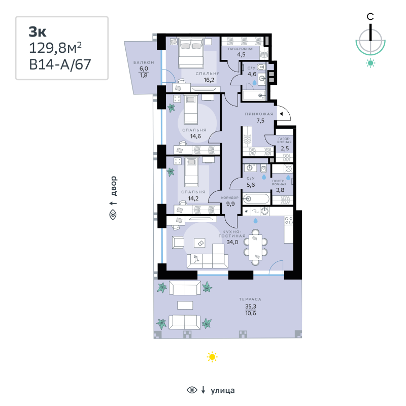 4 ккв (Евро) 125,3 м²