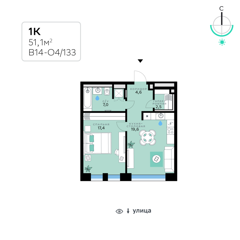 2 ккв (Евро) 51,1 м²