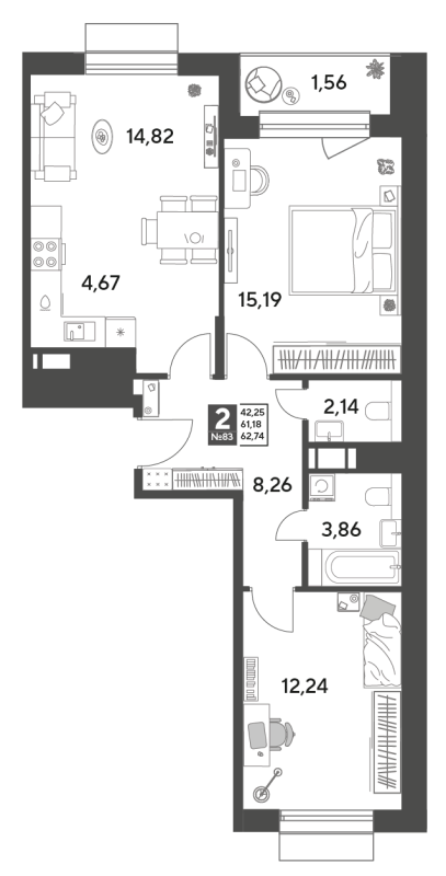 3 ккв (Евро) 62,7 м²