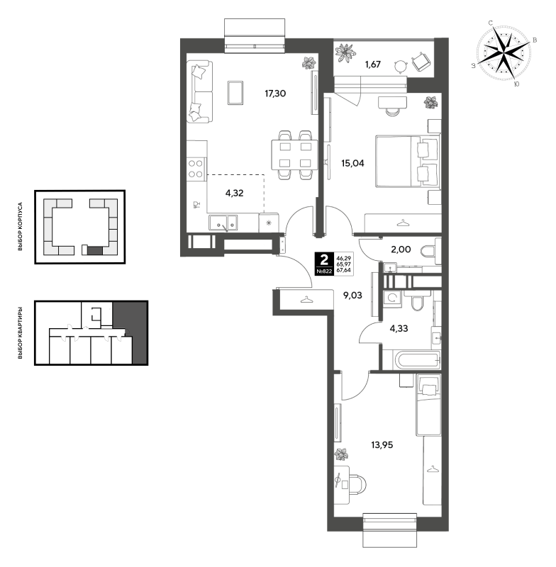 3 ккв (Евро) 67,6 м²
