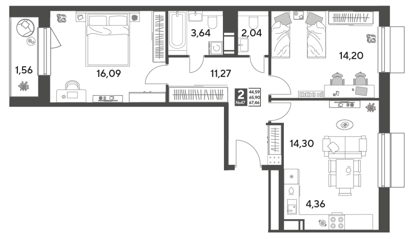 3 ккв (Евро) 67,5 м²