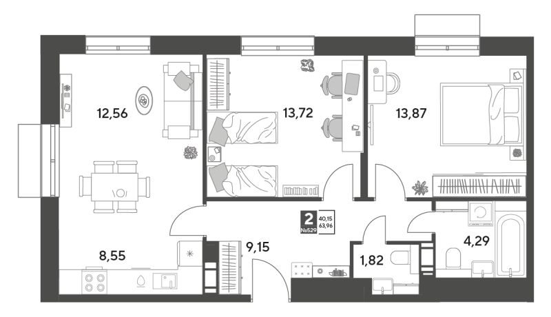 3 ккв (Евро) 64 м²