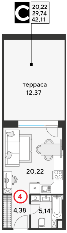 Студия 36,9 м²