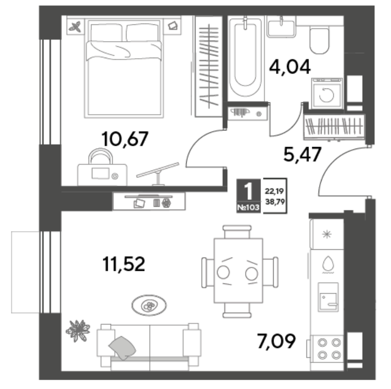 2 ккв (Евро) 38,8 м²