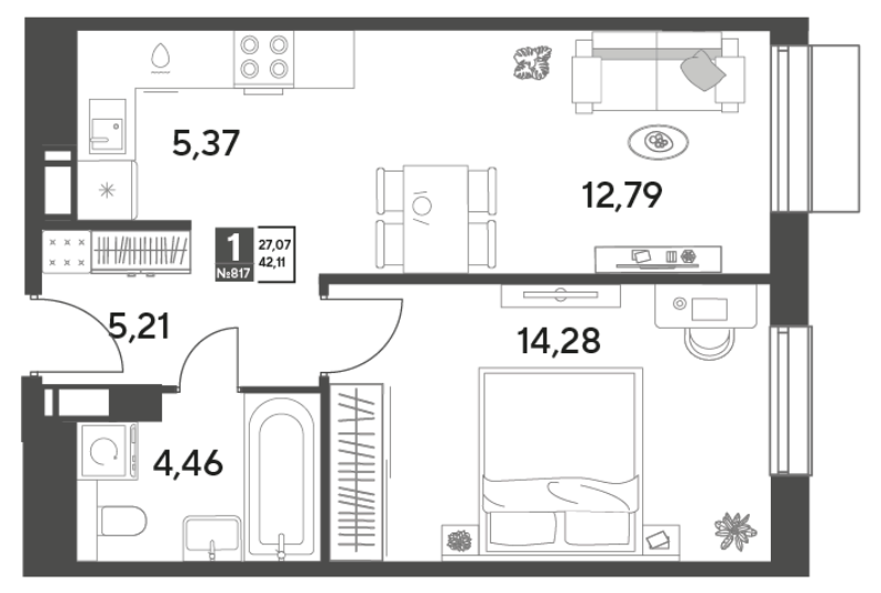 2 ккв (Евро) 42,1 м²