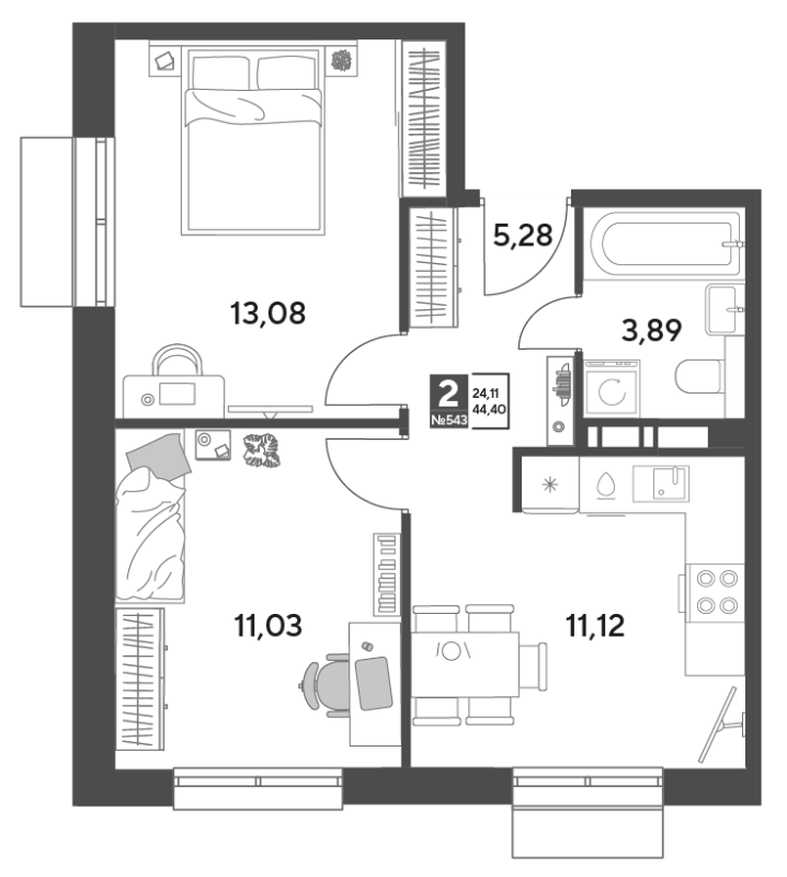 2 ккв 44,4 м²