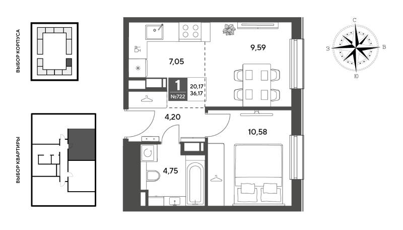 2 ккв (Евро) 36,2 м²