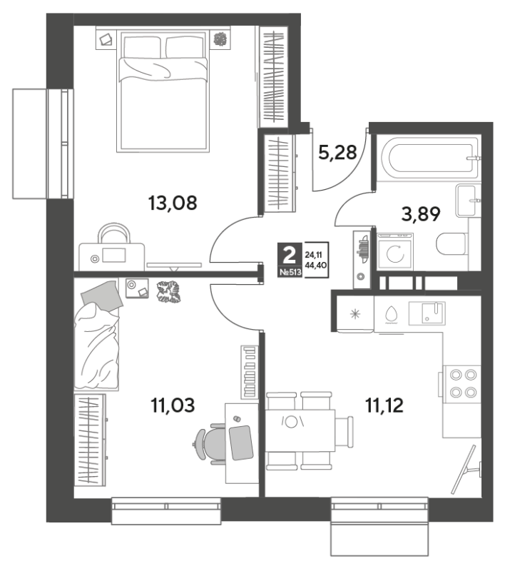 2 ккв 44,4 м²