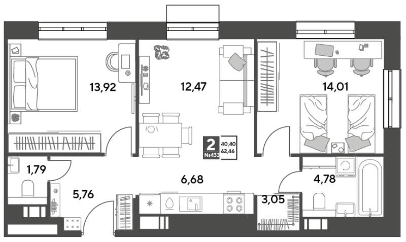 3 ккв (Евро) 62,5 м²