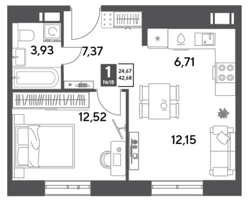 2 ккв (Евро) 42,7 м²