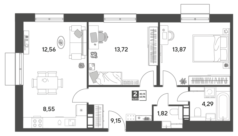 3 ккв (Евро) 64 м²