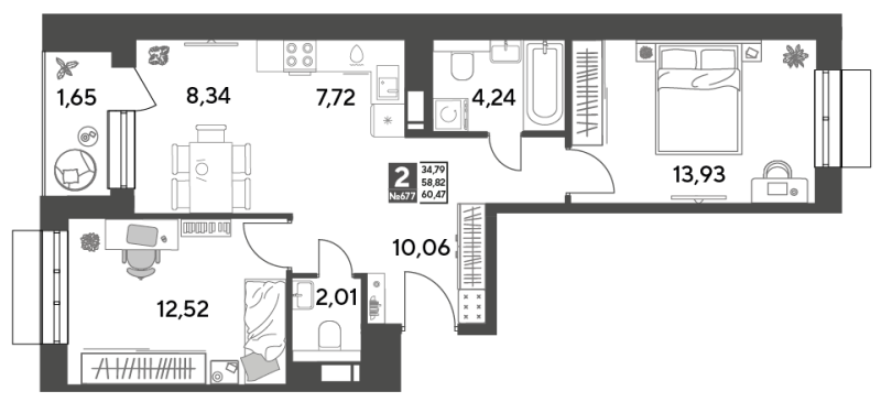 3 ккв (Евро) 60,5 м²