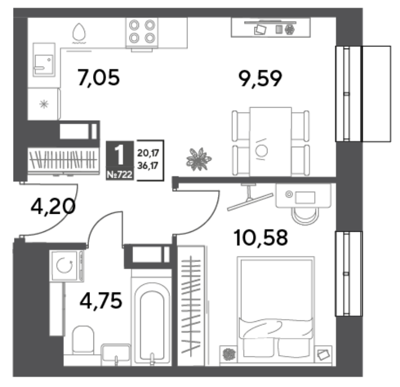 2 ккв (Евро) 36,2 м²