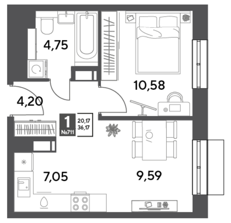 2 ккв (Евро) 36,2 м²