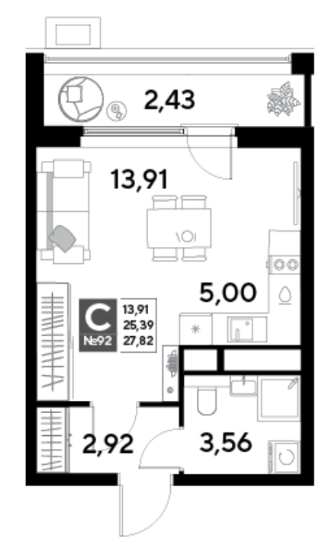 Студия 27,8 м²