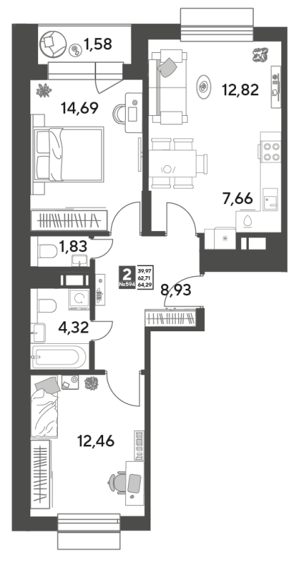 3 ккв (Евро) 64,3 м²