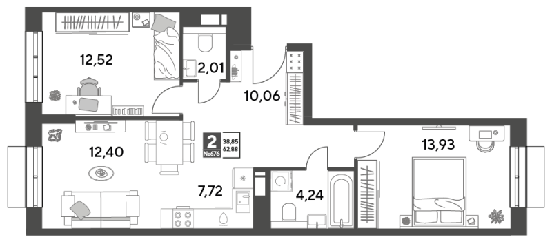 3 ккв (Евро) 62,9 м²