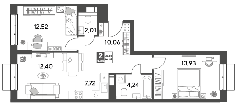 3 ккв (Евро) 62,9 м²