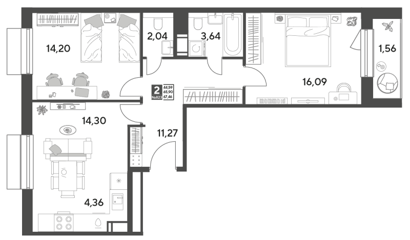 3 ккв (Евро) 67,5 м²