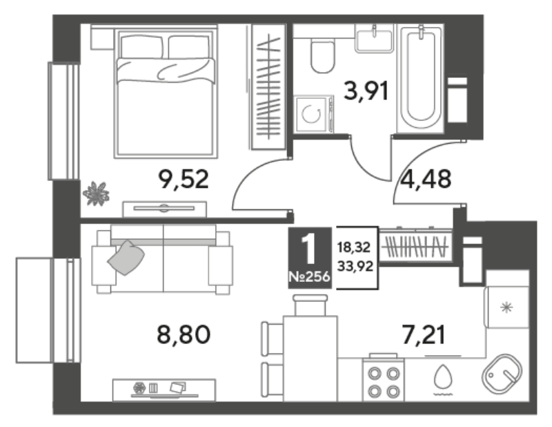 2 ккв (Евро) 33,9 м²