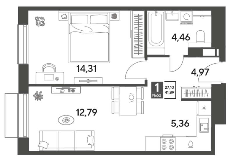 2 ккв (Евро) 41,9 м²