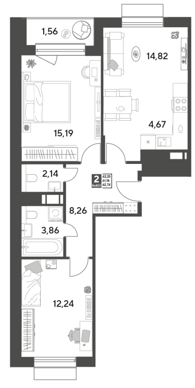 3 ккв (Евро) 62,7 м²