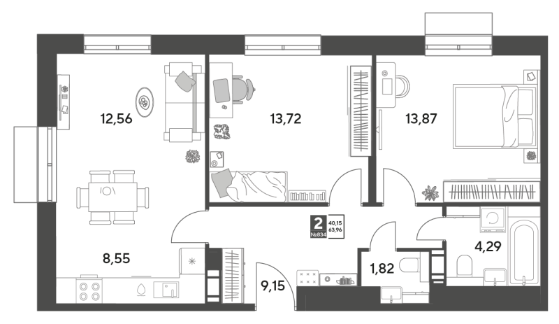 3 ккв (Евро) 64 м²