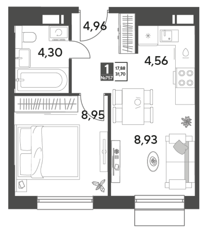 1 ккв 31,7 м²