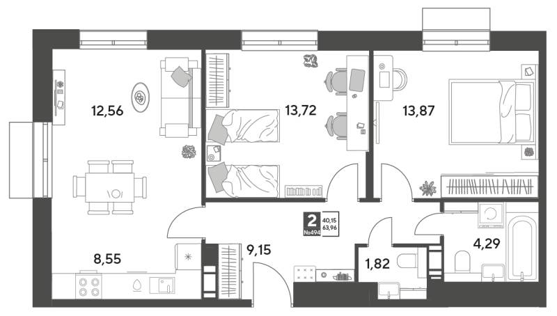 3 ккв (Евро) 64 м²