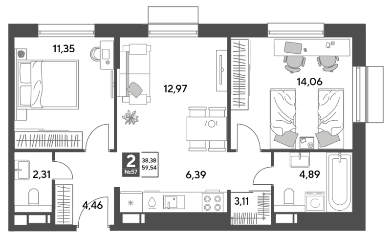 3 ккв (Евро) 59,5 м²