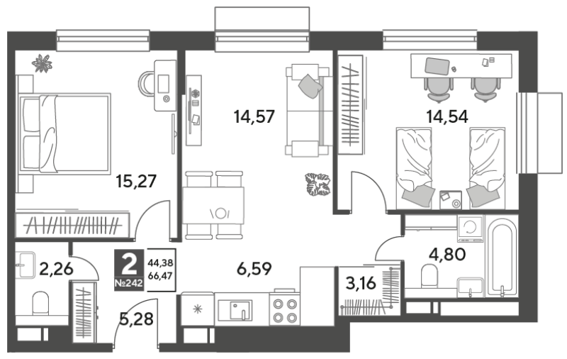 3 ккв (Евро) 66,5 м²