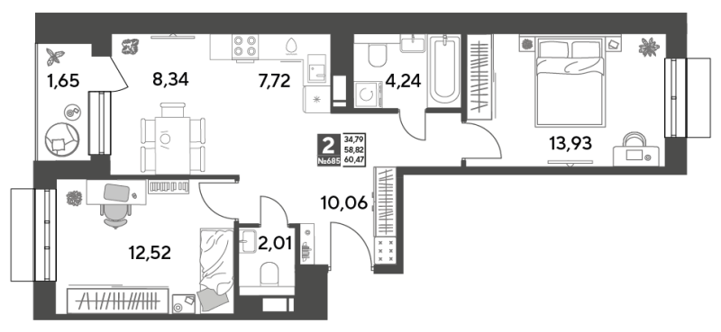 3 ккв (Евро) 60,5 м²