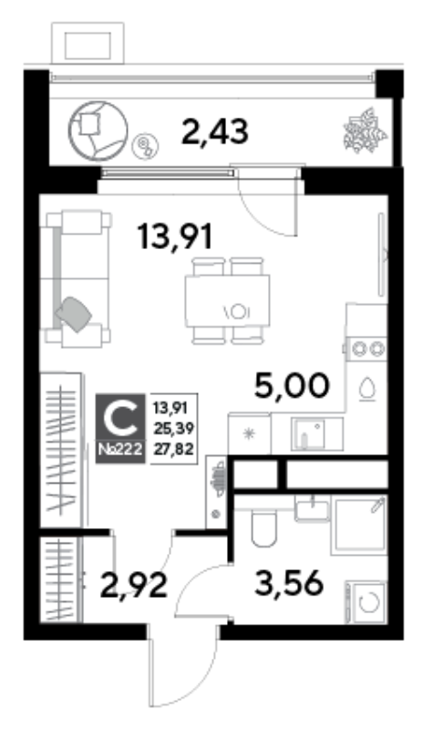 Студия 27,8 м²