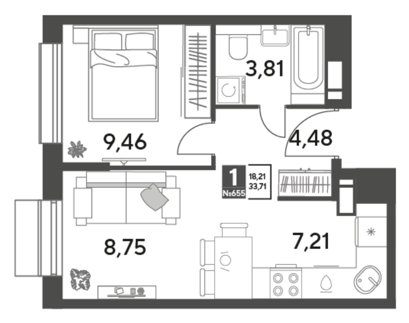 2 ккв (Евро) 33,7 м²
