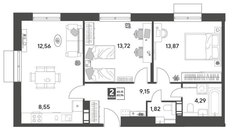 3 ккв (Евро) 64 м²