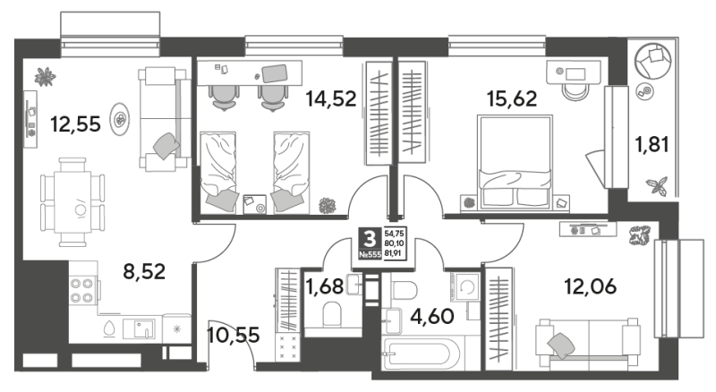 4 ккв (Евро) 81,9 м²