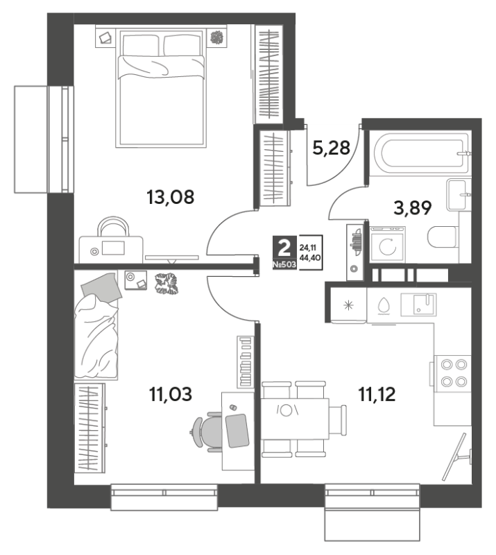 2 ккв 44,4 м²