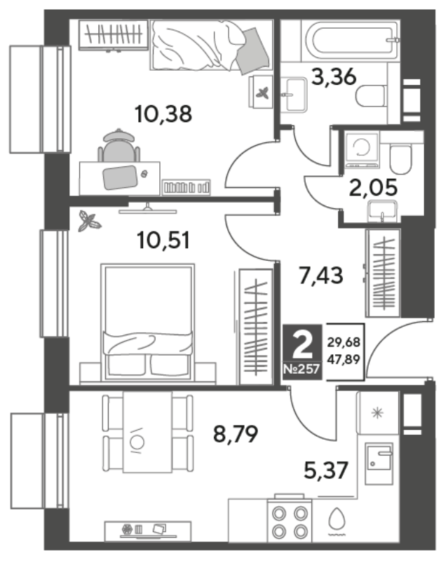 2 ккв 47,9 м²